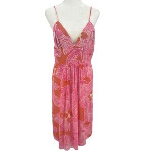 TRINA TURK Silk Breezy Floral Print Empire Waist Spaghetti Strap Midi Dress 10